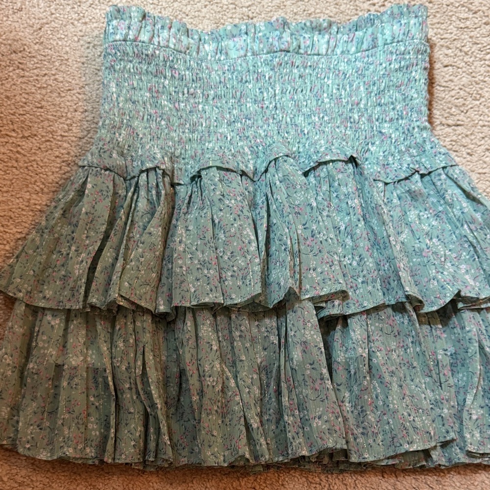 Smocked Tiered Mini Skirt in Mint Floral